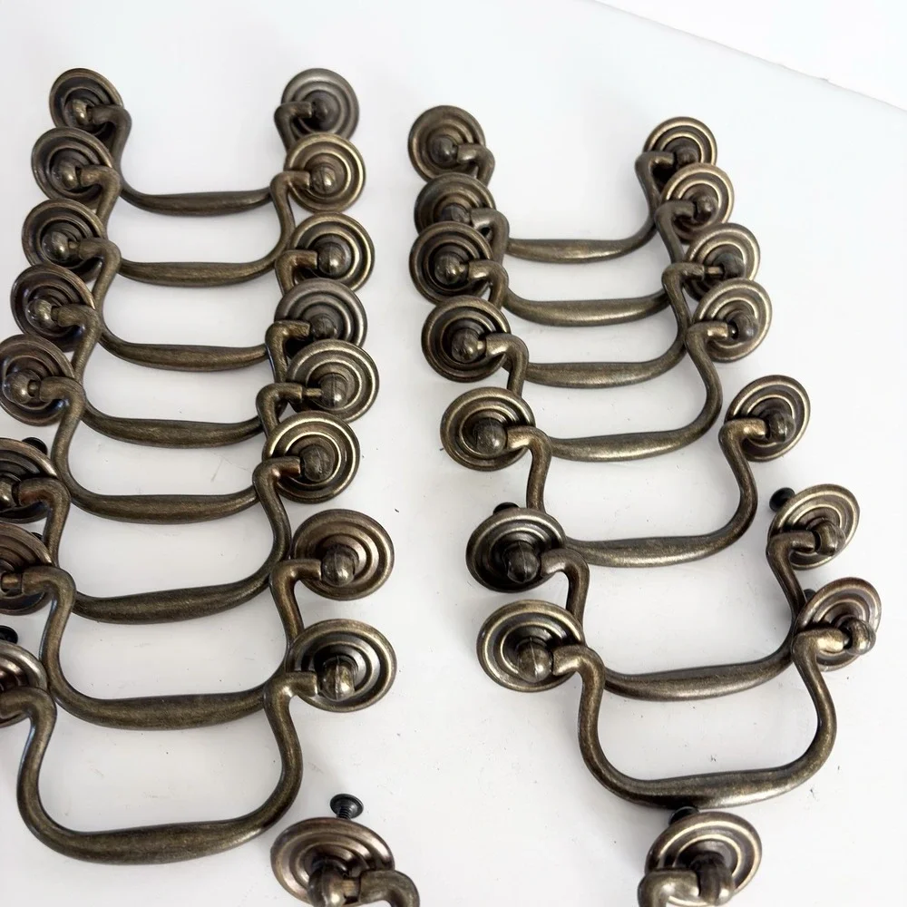 16 Antique Brass Tone Bail Drawer Pulls Handles Steampunk Vintage Style Hardware